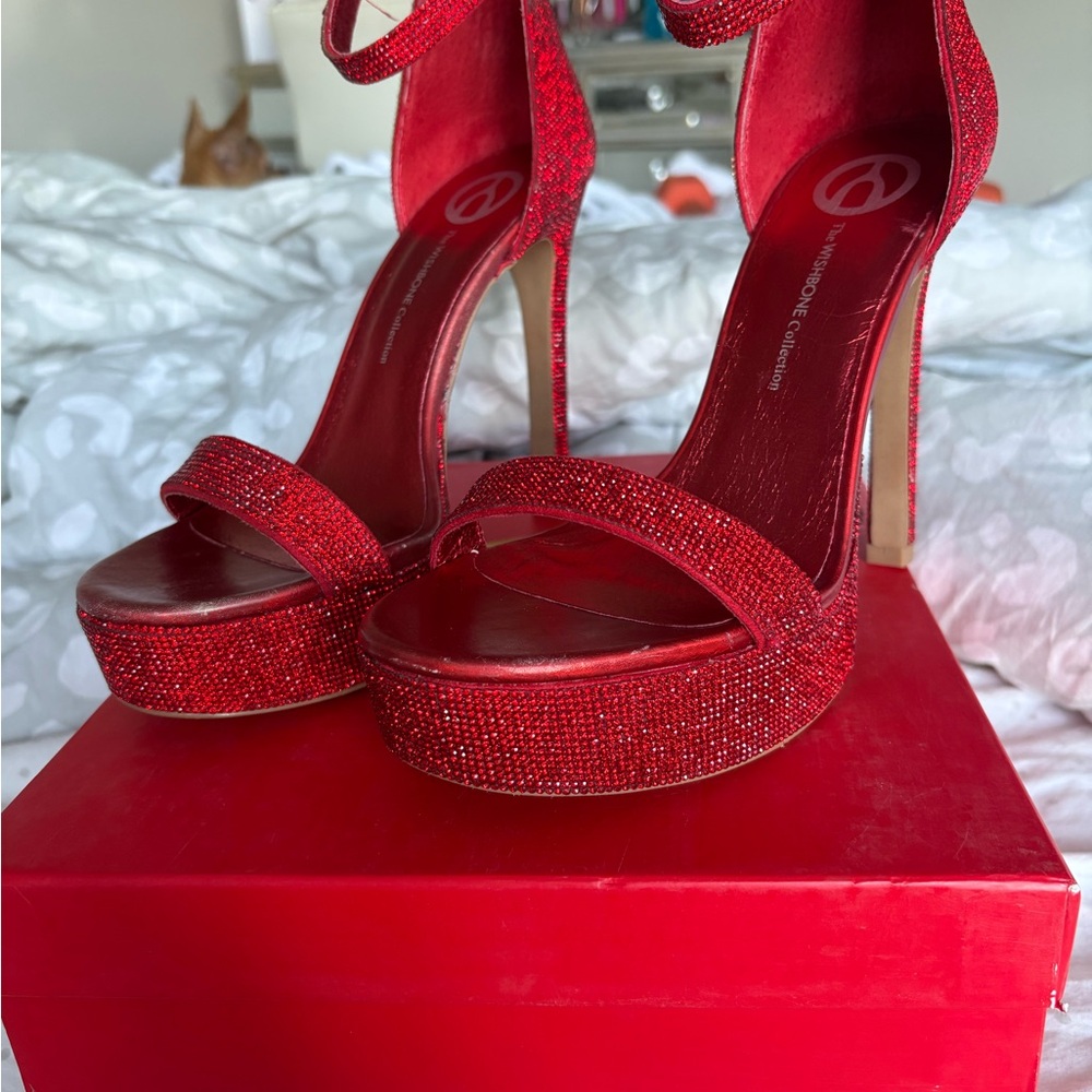 Red Bling Wishbone Heels